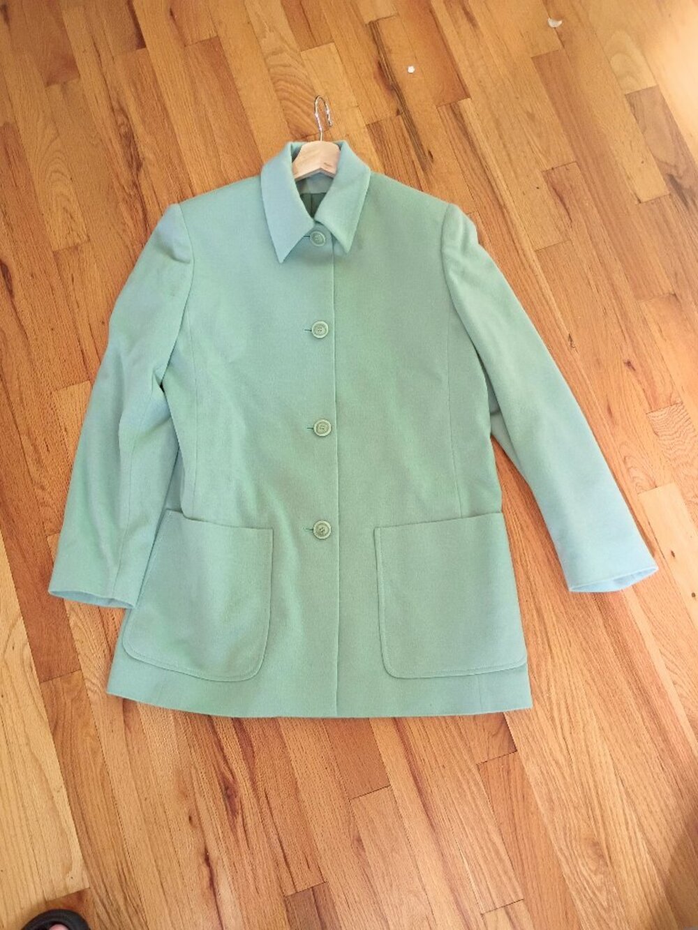 Vintage Italian Angora Merino wool mint green lightweight wool collared overcoat